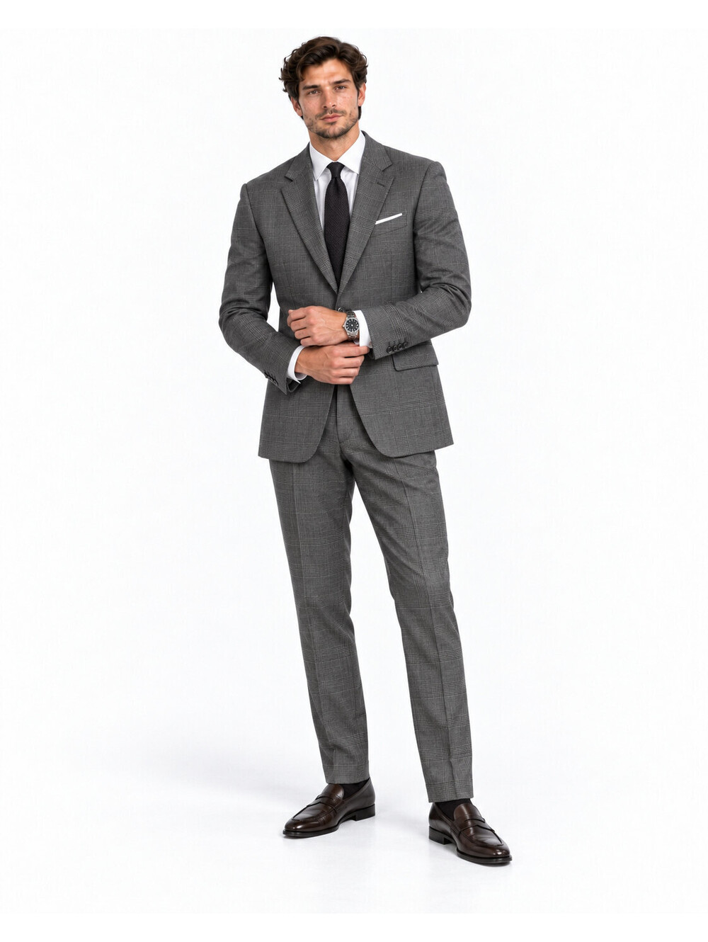 Vintage Burberrys Gray Check Plaid Men's Suit Blazer Jacket & Pants Set 43R